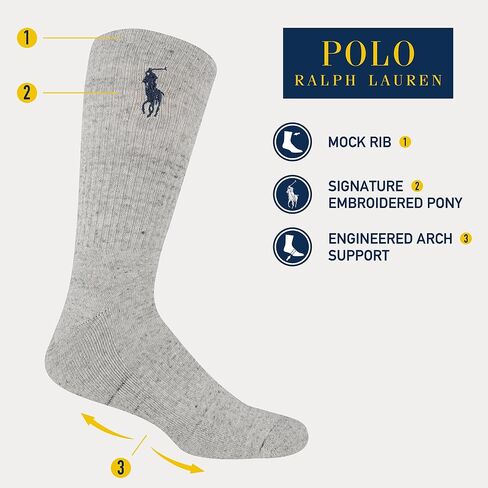 POLO RALPH LAUREN Men's Classic Embroidery Big Pony Crew Socks-3 Pair Pack-Casual Mock Rib & Engineered Arch Support in Saudi Arabia