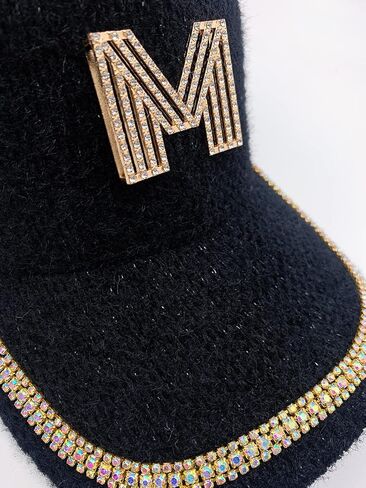 Womens Baseball Cap Letter M Cowboy Hats with Rhinestone Rabbit Plush Baseball Caps Bling Fancy Jewelry Hat Fashion Cap Black in Kuwait