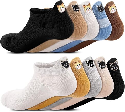 10 Pairs No Show Ankle Kawaii Socks Embroidered Funny Low Cut Socks Cute Cat Socks for Women Soft Comfortable Animal Socks for Women Girls, Multicolor in Saudi Arabia