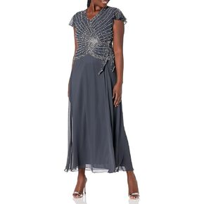 J Kara Women's Petite Faux Wrap Long Dress W/Flutter Sleeve in Saudi Arabia