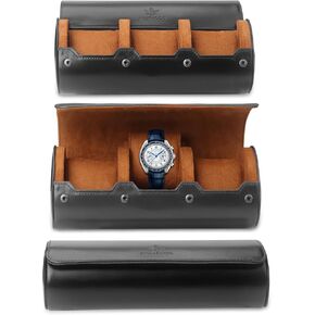حقيبة سفر من KOSMCCO - بكرة ساعة جلدية 3 حافظة سفر للساعة، منظم تخزين وحقيبة عرض (بني ويسكي) in Kuwait