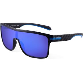 JIM HALO Men’s Polarized Shield Sunglasses Oversized Flat Top Square Glasses
