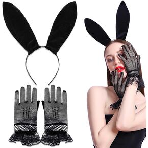 Acenail أرنب آذان عقال مثير أسود مخملي آذان أرنب عصابات مع قفازات الدانتيل الطرف الديكور أغطية الرأس قفازات قصيرة الأرنب زي الملحقات مجموعات بلاي بوي الأرنب زي الأرنب الأذن عصابات الشعر لجميع القديسين حفلة تنكرية in Kuwait
