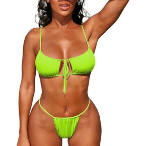 Ursumy Two Piece Swimsuit Halter Bikini Sets Sexy Tie Side Thong Bikini Padded Bathing Suit Swimwear (L, White)
