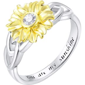 YL Sunflower Rings 925 Sterling Silver Infinity Rings Cubic Zirconia Flower Jewelry for Women