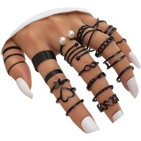 GYRMMUE 22Pcs Kunckle Rings Set for Women Teen Girls Boho Stackable Joint Rings Butterfly Pearl Heart Rings Vintage Open Adjustable Finger Rings Statement Ring Set Jewelry Gifts
