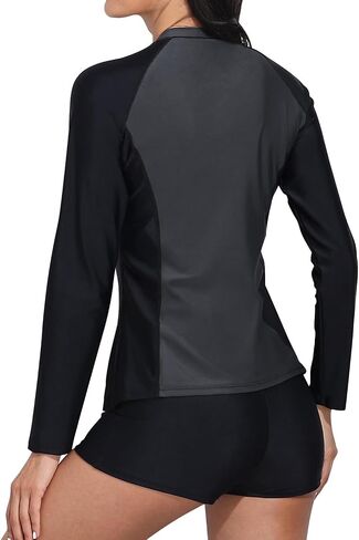بدلة سباحة نسائية من Daci قطعتين من Rash Guard مع شورت للأولاد بأكمام طويلة وسحاب بعامل حماية من الأشعة فوق البنفسجية 50، بدلة استحمام in Kuwait