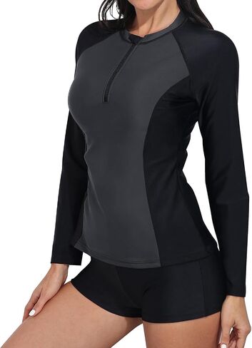 بدلة سباحة نسائية من Daci قطعتين من Rash Guard مع شورت للأولاد بأكمام طويلة وسحاب بعامل حماية من الأشعة فوق البنفسجية 50، بدلة استحمام in Kuwait