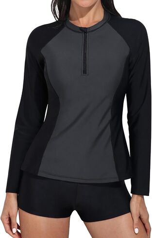 بدلة سباحة نسائية من Daci قطعتين من Rash Guard مع شورت للأولاد بأكمام طويلة وسحاب بعامل حماية من الأشعة فوق البنفسجية 50، بدلة استحمام in Kuwait