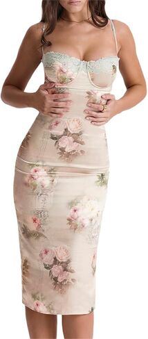 المرأة مثير Bodycon فستان ماكسي بلا أكمام الأزهار طباعة المنخفضة قطع السباغيتي حزام عارية الذراعين فستان طويل كوكتيل Partywear in Kuwait