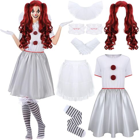 Toulite Halloween Carnevil Clown Costume for Women Clown Wig Dress up Clown Costume for Halloween Scary Cosplay Party in Saudi Arabia