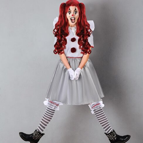 Toulite Halloween Carnevil Clown Costume for Women Clown Wig Dress up Clown Costume for Halloween Scary Cosplay Party in Saudi Arabia