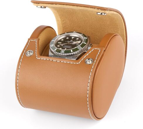 حافظة ساعة DRIKLUX للسفر، حافظة للساعة، علبة عرض للساعة باللون البني والرمادي مصنوعة يدويًا من قبل الحرفيين (8 × 9.7 × 7.6، بني ظاهر واحد) in Kuwait