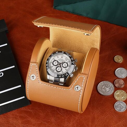 حافظة ساعة DRIKLUX للسفر، حافظة للساعة، علبة عرض للساعة باللون البني والرمادي مصنوعة يدويًا من قبل الحرفيين (8 × 9.7 × 7.6، بني ظاهر واحد) in Kuwait