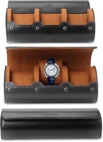 حقيبة سفر من KOSMCCO - بكرة ساعة جلدية 3 حافظة سفر للساعة، منظم تخزين وحقيبة عرض (بني ويسكي) in Kuwait