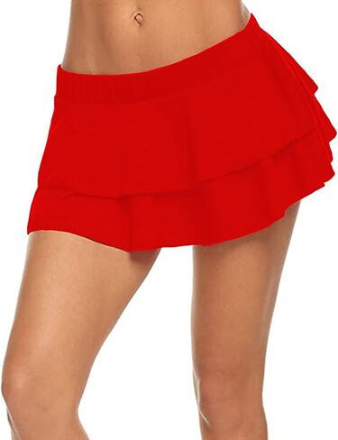 Sinono Women Sexy Solid Ruffle Mini Skirt for Schoolgirl Costumes(X-Small,Black) in Kuwait