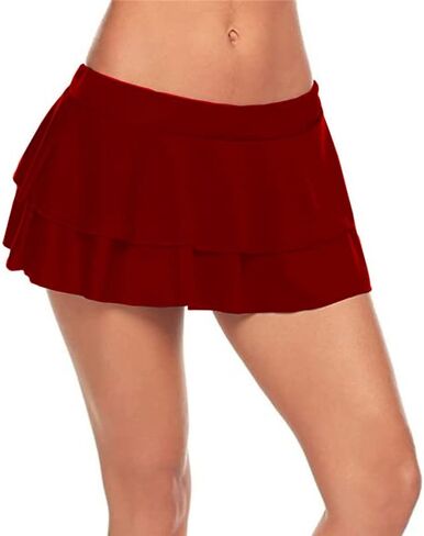 Sinono Women Sexy Solid Ruffle Mini Skirt for Schoolgirl Costumes(X-Small,Black) in Kuwait