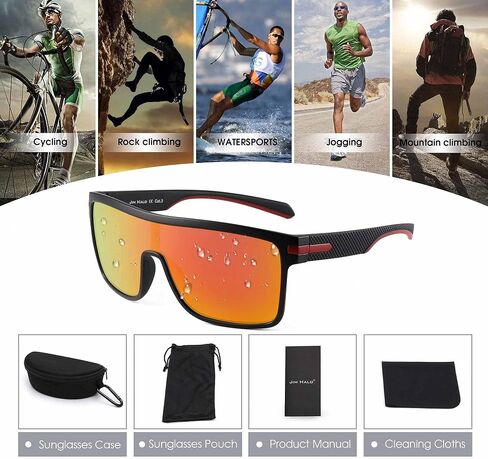 JIM HALO Men’s Polarized Shield Sunglasses Oversized Flat Top Square Glasses in Kuwait