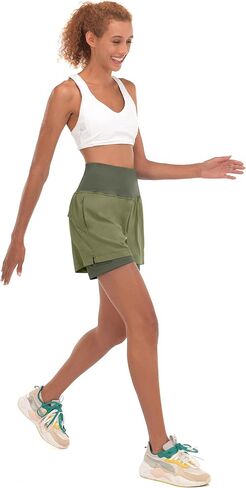 Little Donkey Andy Women's Quick-Dry Running Shorts, High Waist Stretch Workout Hiking Bicycle Athletic Shorts with Liner in Saudi Arabia