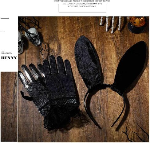 Acenail أرنب آذان عقال مثير أسود مخملي آذان أرنب عصابات مع قفازات الدانتيل الطرف الديكور أغطية الرأس قفازات قصيرة الأرنب زي الملحقات مجموعات بلاي بوي الأرنب زي الأرنب الأذن عصابات الشعر لجميع القديسين حفلة تنكرية in Kuwait