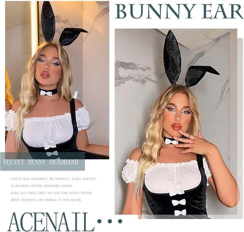 Acenail أرنب آذان عقال مثير أسود مخملي آذان أرنب عصابات مع قفازات الدانتيل الطرف الديكور أغطية الرأس قفازات قصيرة الأرنب زي الملحقات مجموعات بلاي بوي الأرنب زي الأرنب الأذن عصابات الشعر لجميع القديسين حفلة تنكرية in Kuwait