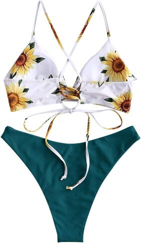 ZAFUL المرأة مثير مثلث مجموعة البكيني الأزهار طباعة السباغيتي حزام 2 قطعة ملابس السباحة تقاطعات عالية قطع ثوب السباحة in Kuwait