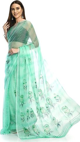 DRAPE & DRESSES Hand Painted Women's Latest Chiffon Sarees Floral Print Ladies Saree Indian Wear for Women in Saudi Arabia