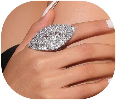 FUTIMELY خاتم حجر الراين لامعة للنساء البوهيمي سميكة كبيرة حلقة هندسية بيضاوية الشكل قابل للتعديل كريستال الفرقة الدائري حفل زفاف حفلة موسيقية الدائري للنساء in Kuwait