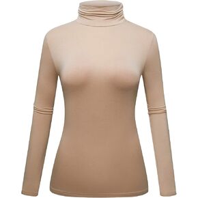 OThread & Co. Women's Long Sleeve Turtleneck T-Shirt Basic Stretch Layer Comfy High Neck Top