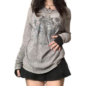 Long Sleeve Fairy Grunge Tops Y2k Graphic Tee Shirts Fairycore 2000s Clothing for Women 90s Aesthetic Tops