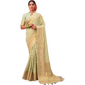Vardha Saree for Women Faux Georgette Banarasi Art Silk Woven Saree | Indian Diwali Wedding Gift Sari & Unstitched Blouse