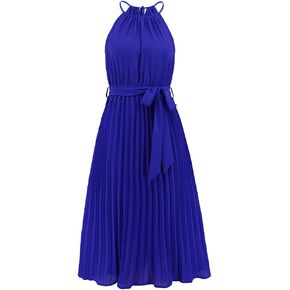Women's Long Summer Sun Dresses 2023 Sleeveless Halter Neck Flowy Pleated Maxi Cocktail Dress