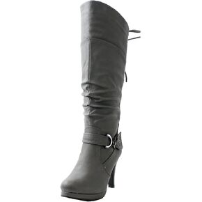 TOP Moda Womens Page-65 Knee High Round Toe Lace-Up Slouched High Heel Boots in Kuwait