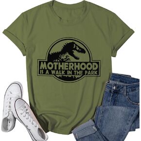Mama Dinosaur Shirt Women Dinosaur Mom Graphic Shirts Motherhood is A Walk in The Park Tshirt Funny Mama Tee in Kuwait