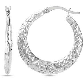 LeCalla 925 Sterling Silver Hoops Earring Diamond-Cut Textured Click-Top Lightweight Round Hoop Earrings for Women in Saudi Arabia