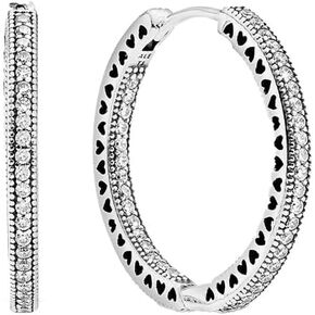 أقراط PANDORA Sparkle & Hearts Hoop - أقراط أنيقة للنساء - هدية رائعة لها - مصنوعة من الفضة الاسترليني ومكعب الزركونيا in Saudi Arabia