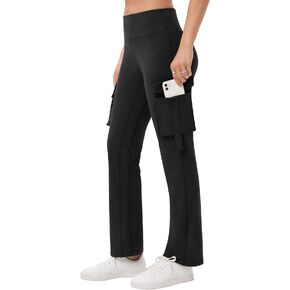 GymSmart Mid Waisted Yoga Cargo Pants for Women Stretch Bootcut Casual Pants in Kuwait