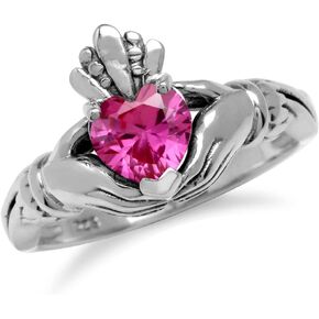 Silvershake Heart Gemstones Irish Celtic Claddagh 925 Sterling Silver Love Loyalty and Friendship Ring Jewelry for Women in Kuwait