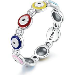 Shysnow Evil Eye Ring for Women Girls 925 Sterling Silver Blue Hamsa Evil Eyes Enamel CZ Rings Dainty Turkish Greek Colorful Eyes Ojo Rings Lucky Protection Jewelry Gifts,Size 5 to 10