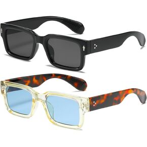 JOVAKIT Black Square Sunglasses for Women Men Simple Trendy Rectangle Thick Frame Style Sun Glasses UV400 Protection