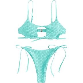 ZAFUL Bikini Set for Women Bathing Suit Cutout Color Block Crisscross Back Swimsuits with Adjustable Straps
