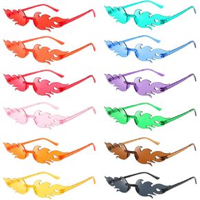 Pibupibu 12 Pack Round/Square/Star Rimless Party Sunglasses Bulk, Transparent Tinted One Piece Glasses Set