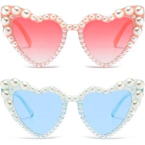 LJCZKA Luxury Love Pearl Sunglasses Women Heart Shaped Cat Eye Sun Glasses Party Festival Shimmering Bling Eyewear in Kuwait