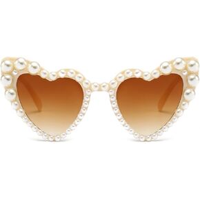 LJCZKA Luxury Love Pearl Sunglasses Women Heart Shaped Cat Eye Sun Glasses Party Festival Shimmering Bling Eyewear in Saudi Arabia