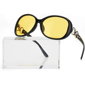 FIMILU Women Oversized Night-Vision Glasses Anti-Glare HD Yellow Night-Driving Glasses for Rainy/Fog/Nighttime Safe
