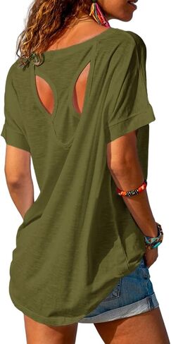 MIRACMODA Women Open Back Athlete Loose Fitting Workout Casual Yoga T-Shirt Summer Gym Tee in Kuwait