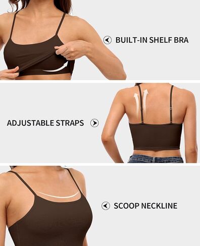 V FOR CITY قميص قصير للنساء مع حمالة صدر على الرف، قميص قصير قابل للتعديل، أشرطة سباغيتي، قميص يوغا بدون أكمام in Kuwait