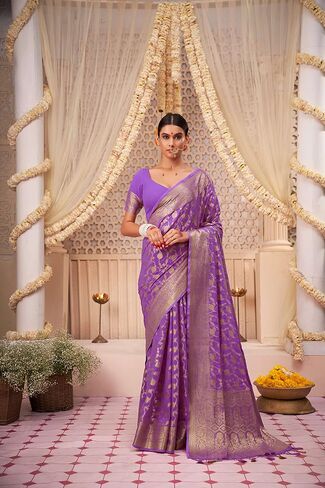 Vardha Saree for Women Faux Georgette Banarasi Art Silk Woven Saree | Indian Diwali Wedding Gift Sari & Unstitched Blouse in Saudi Arabia