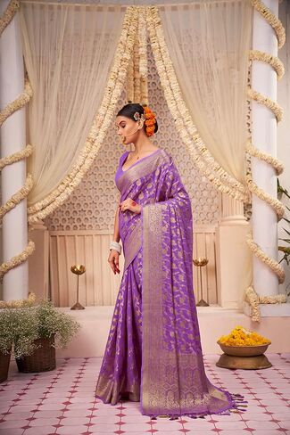 Vardha Saree for Women Faux Georgette Banarasi Art Silk Woven Saree | Indian Diwali Wedding Gift Sari & Unstitched Blouse in Saudi Arabia