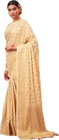 Vardha Saree for Women Faux Georgette Banarasi Art Silk Woven Saree | Indian Diwali Wedding Gift Sari & Unstitched Blouse in Saudi Arabia